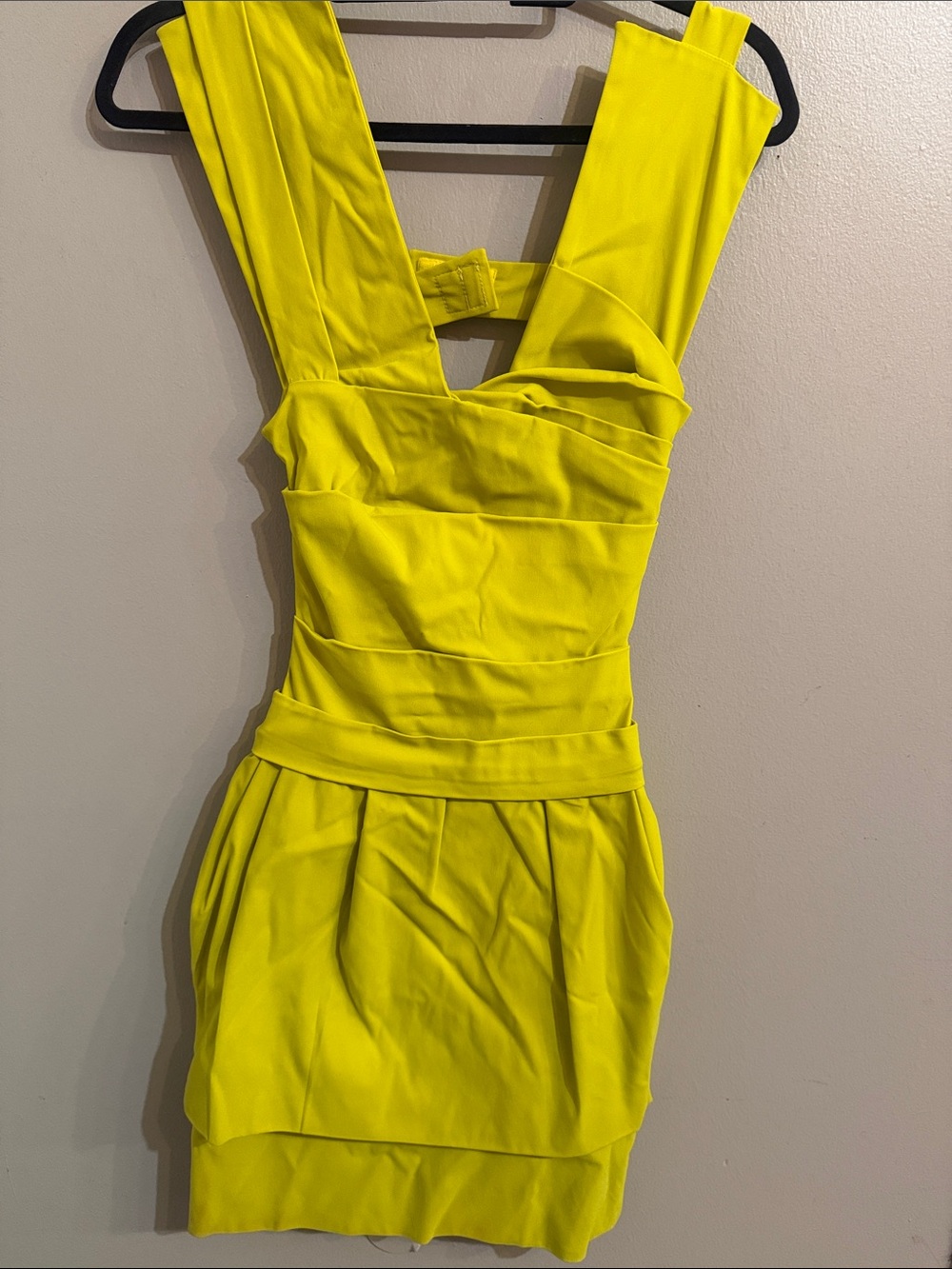 Preen by Thornton Bregazzi Neon Yellow Pleated Mini Dress